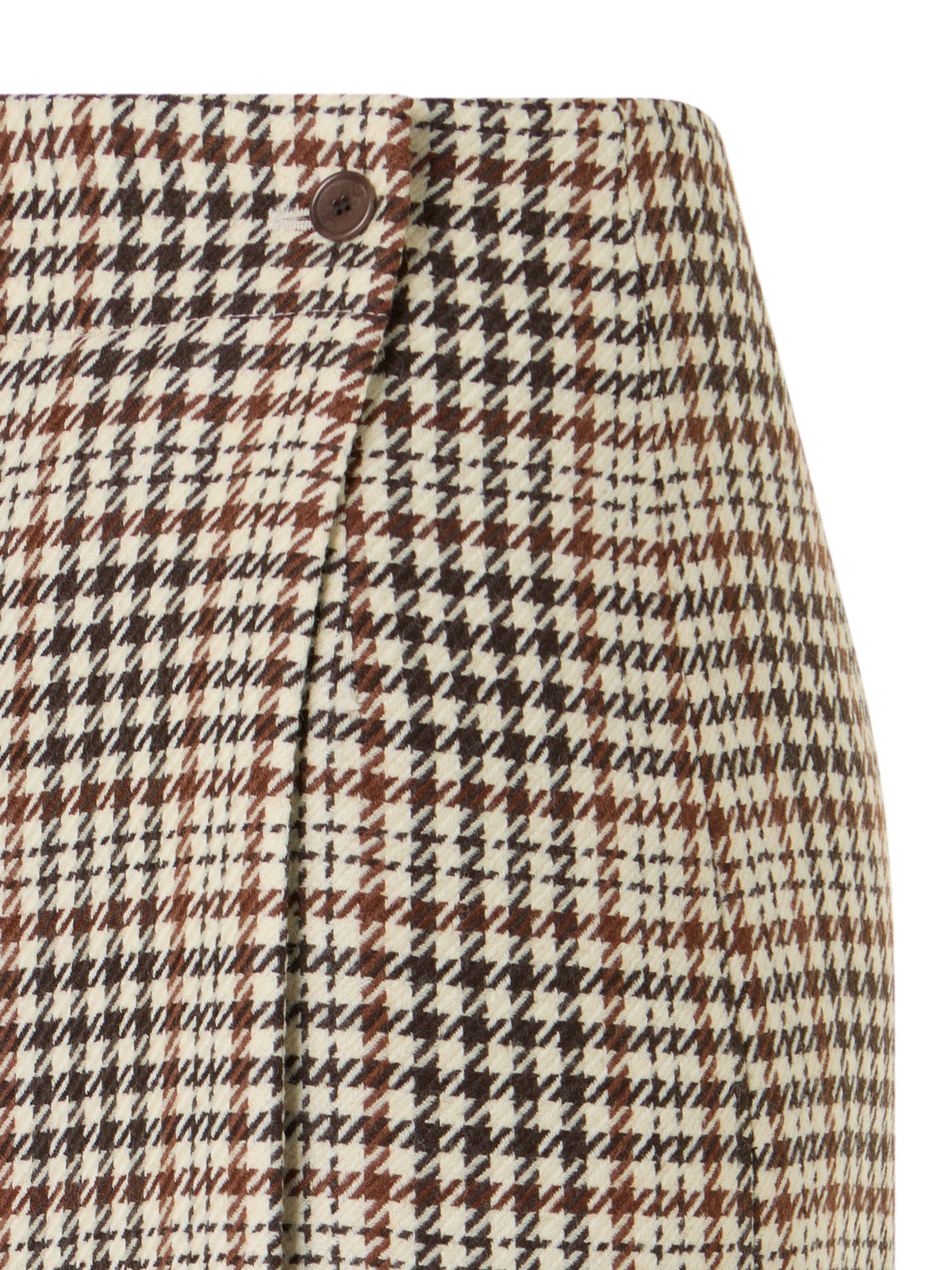 Designer Midi Wrap Skirt in Check Tweed - brown - ecru - multicolor