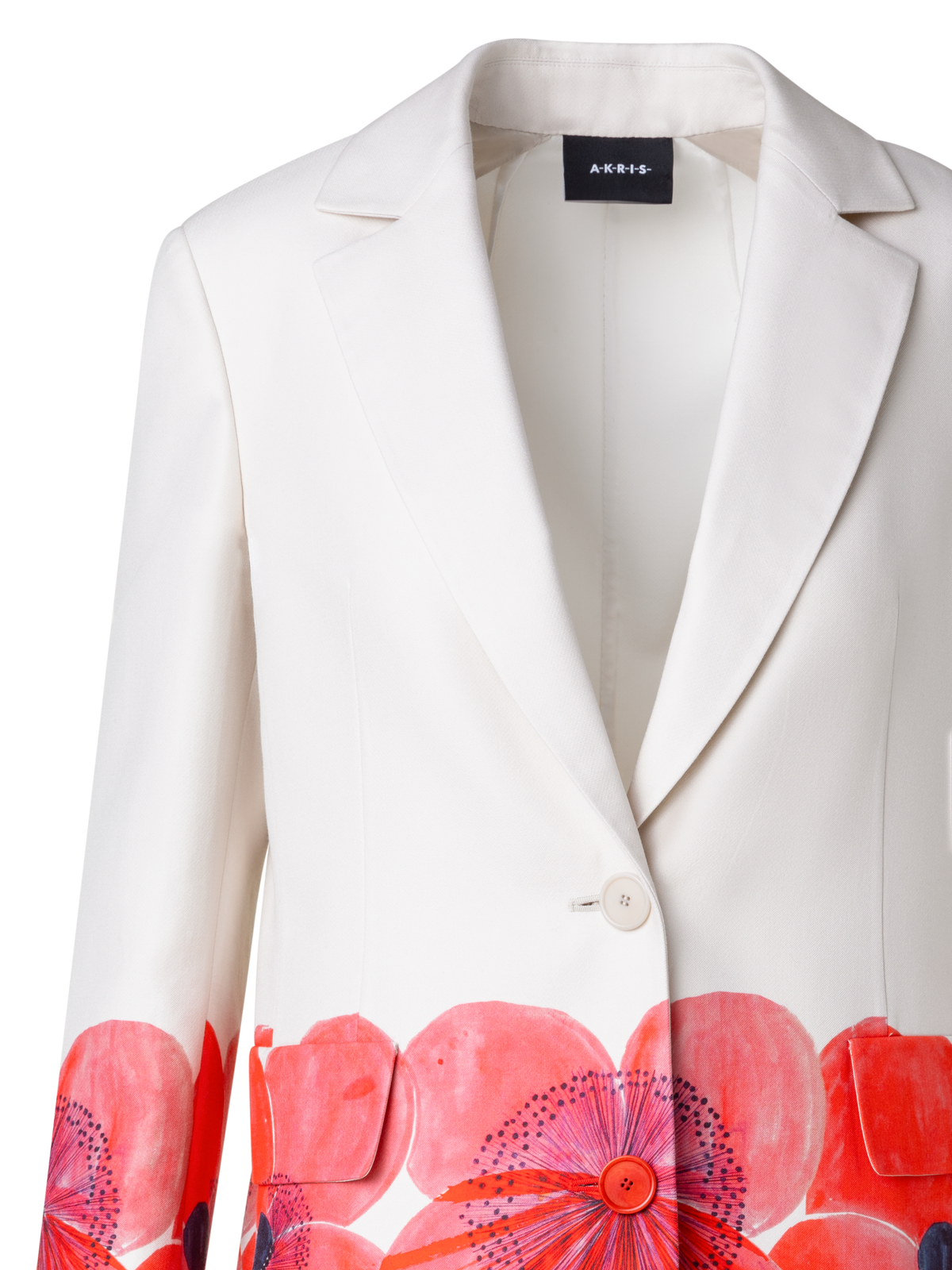 Designer Long Double-Face Jacket with Poppy Print - multicolor - red