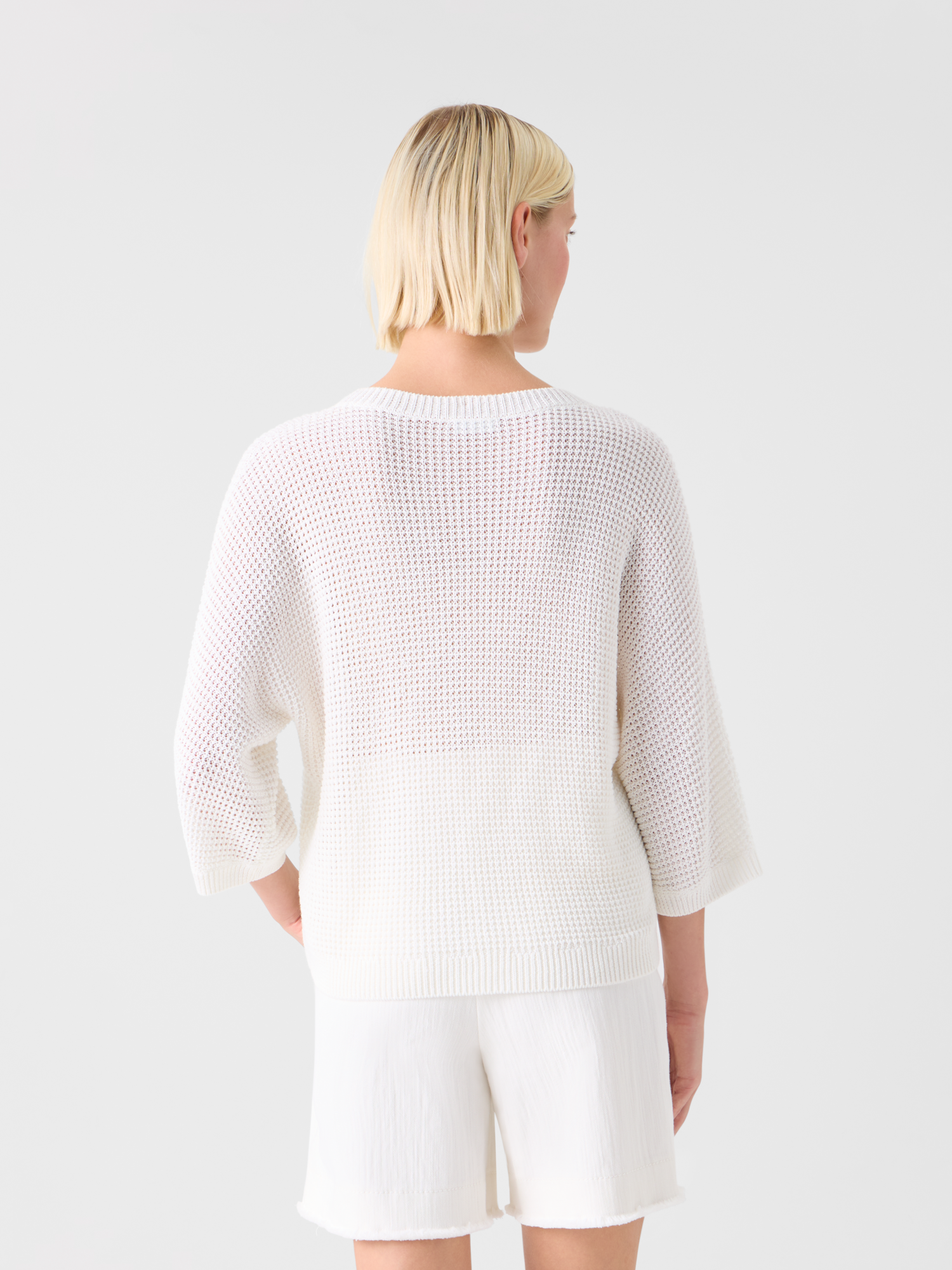 Designer Relaxed Linen-Cotton Boxy Knit Sweater - white 