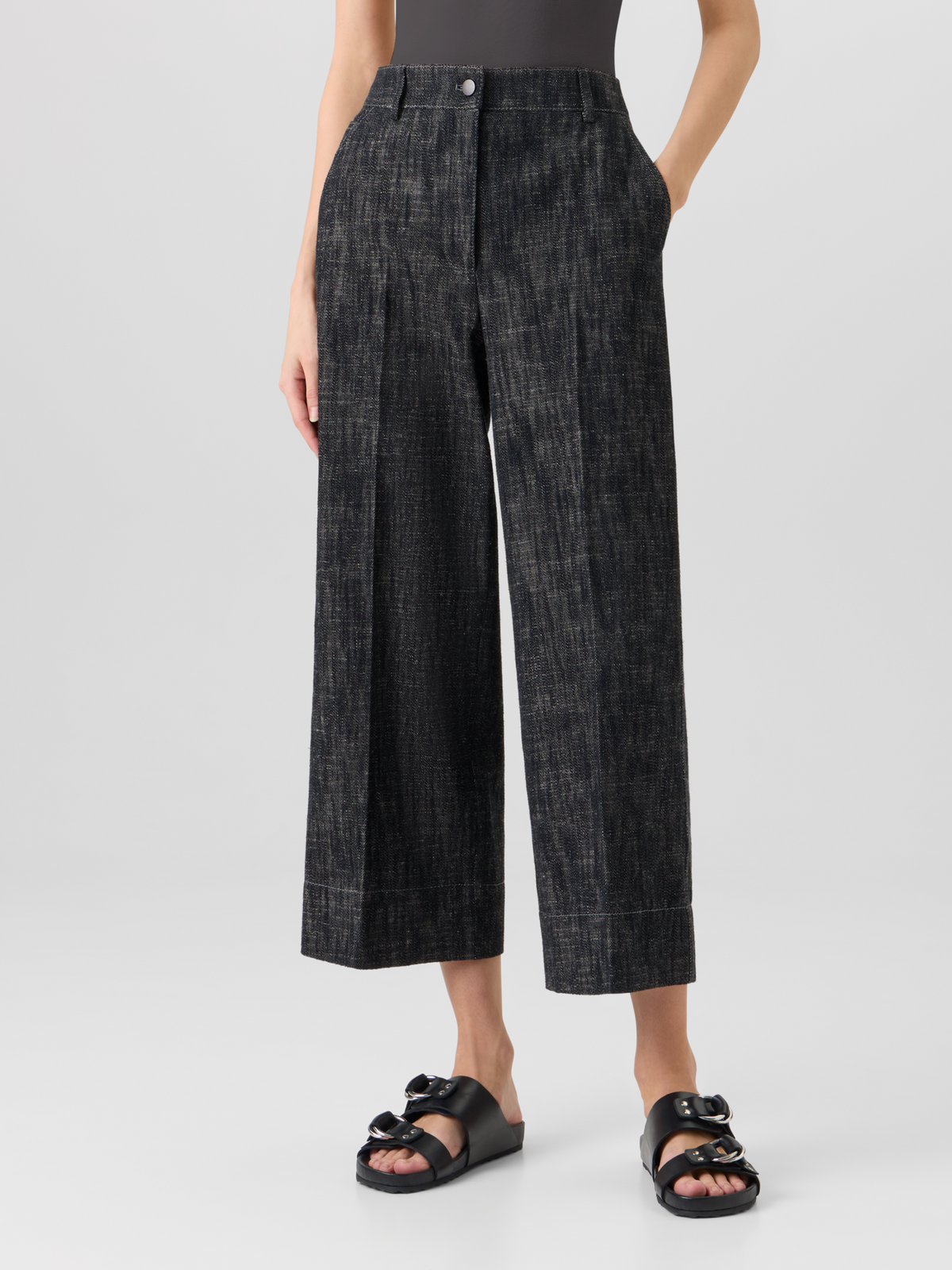 Designer Chiara Wide-Leg Pants in Washed Heavyweight Cotton-Denim - black #editorial