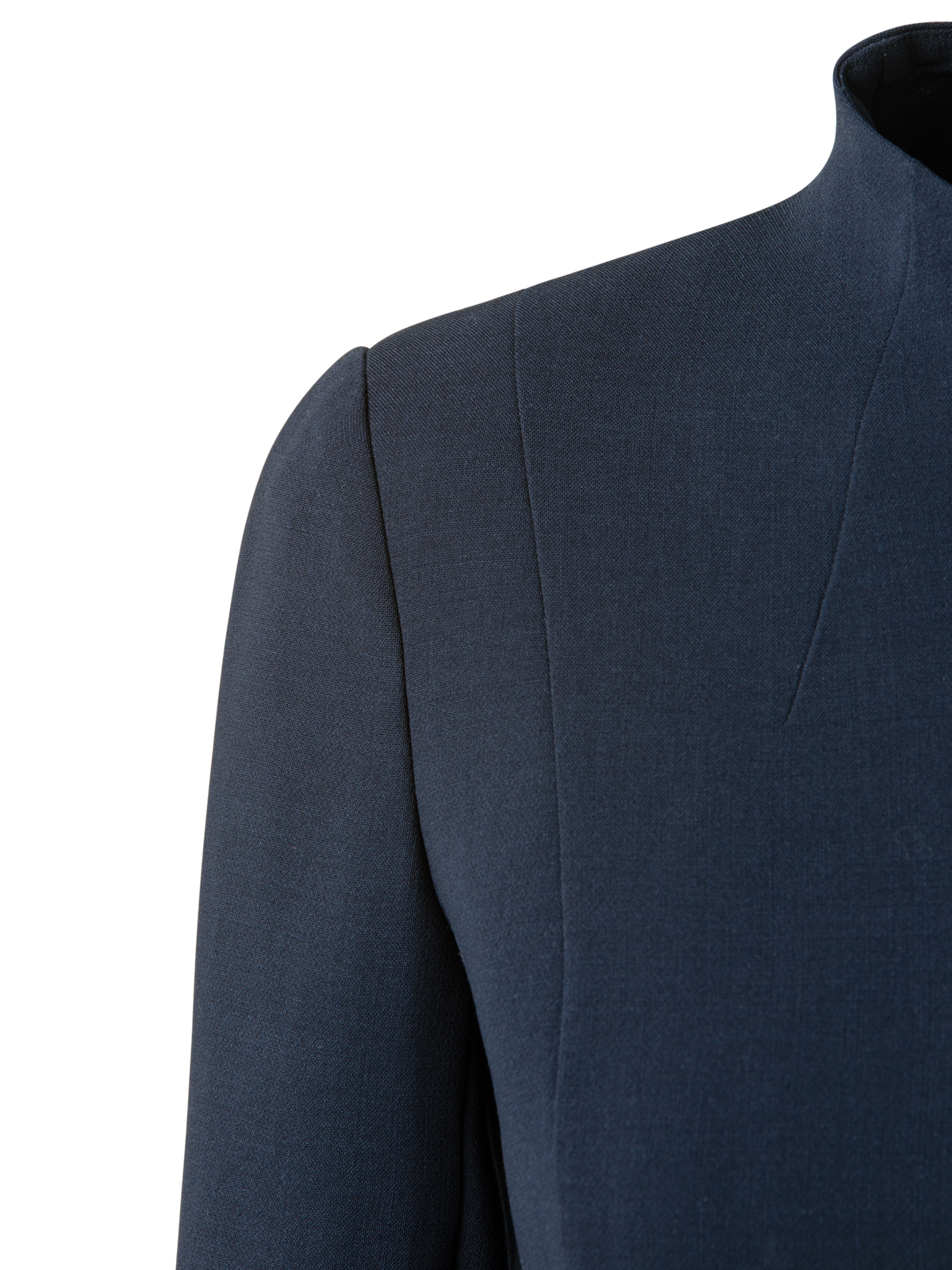 Designer 3/4 Sleeve Wool Double-Face Mock Neck Dress - navy - blue