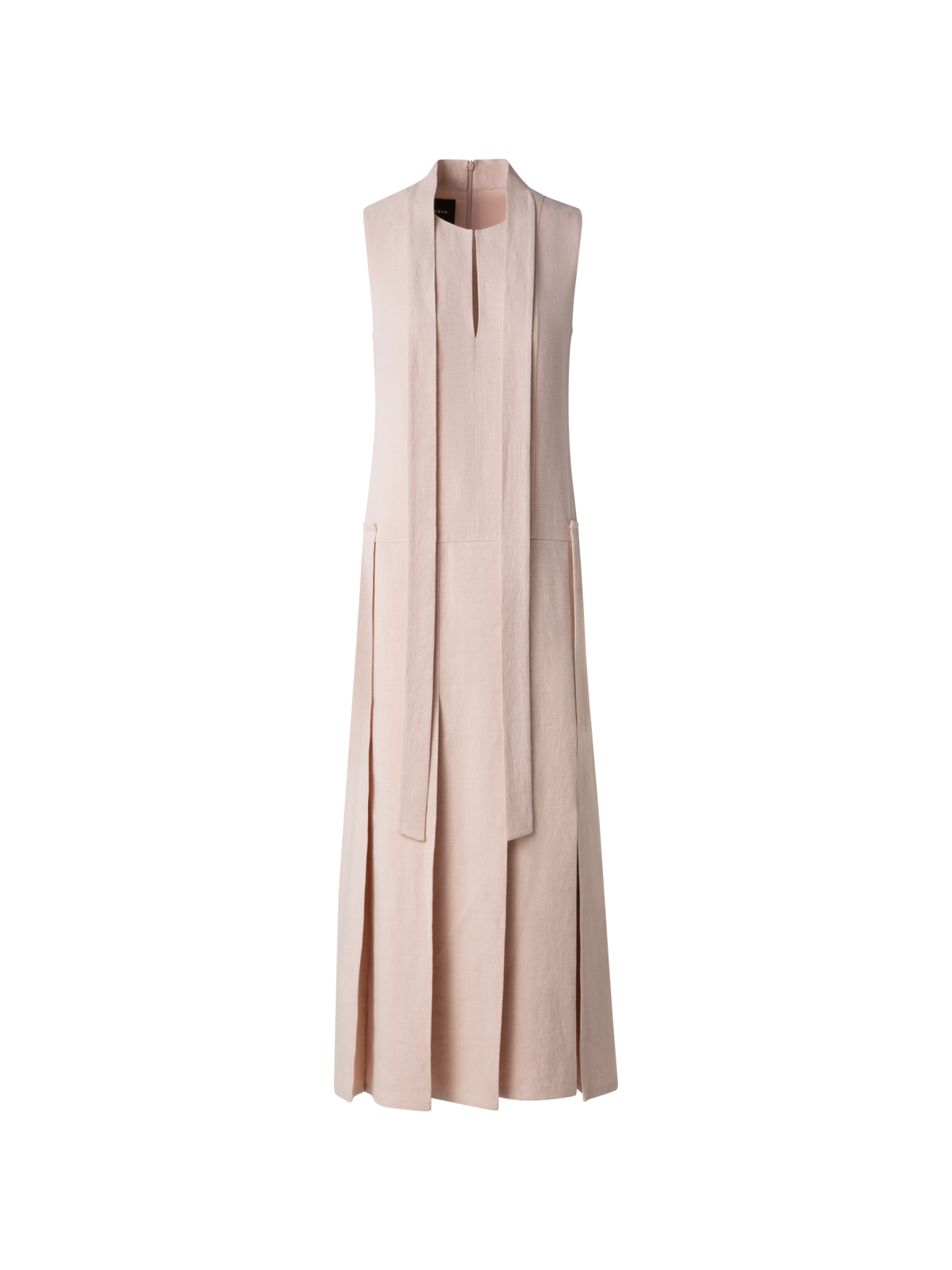 Designer Pleated Midi Dress in a Linen Wool Blend - neutral - pastel - beige