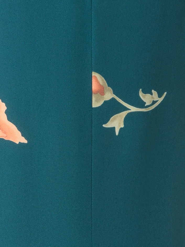 Designer Wide Silk Pants with Anemone Print - green