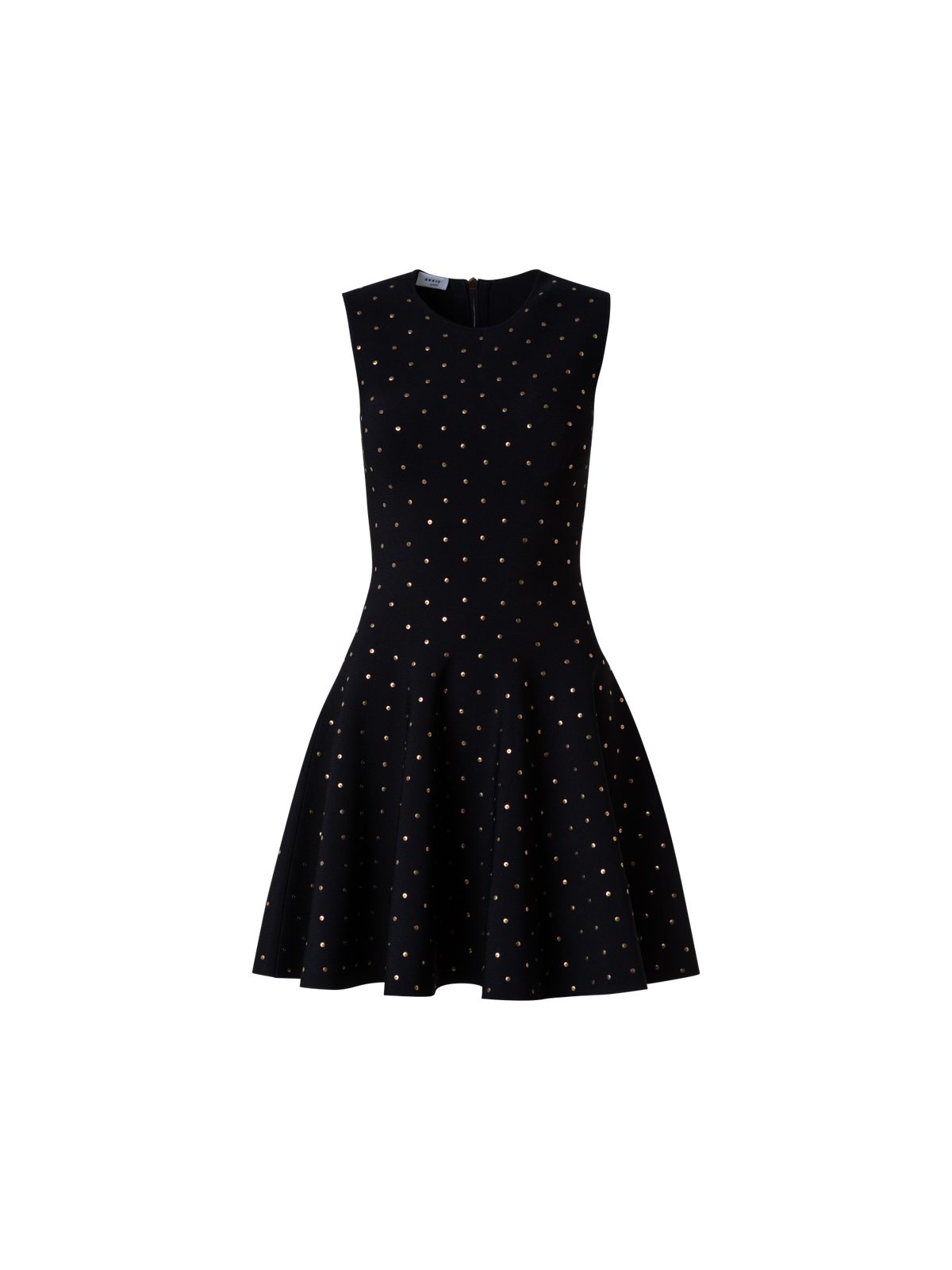 Designer Fit and Flare Dress with Gold Polka Dot Studs - black