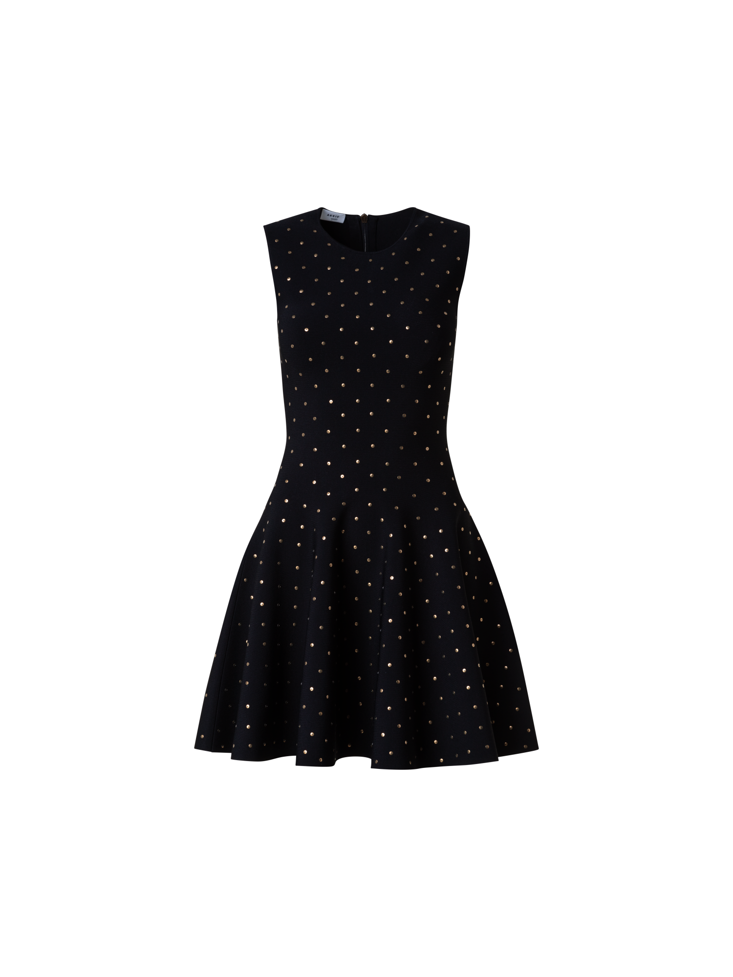 Designer Fit and Flare Dress with Gold Polka Dot Studs - black