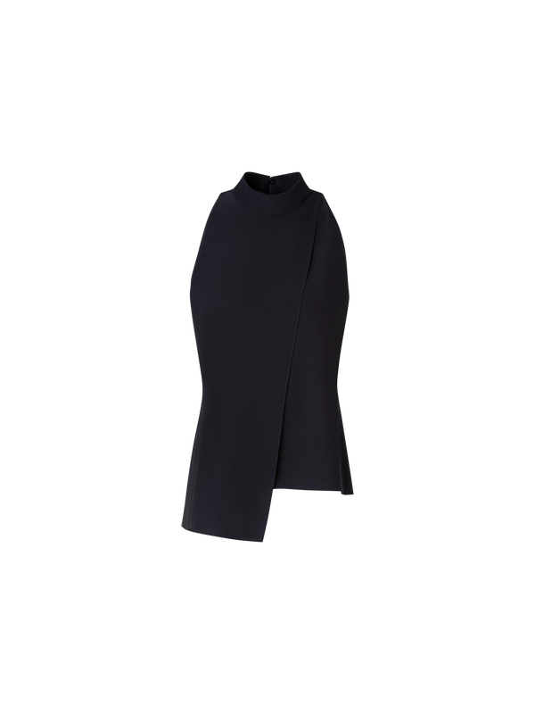 Designer Sleeveless Silk Blouse with Asymmetrical Front - black