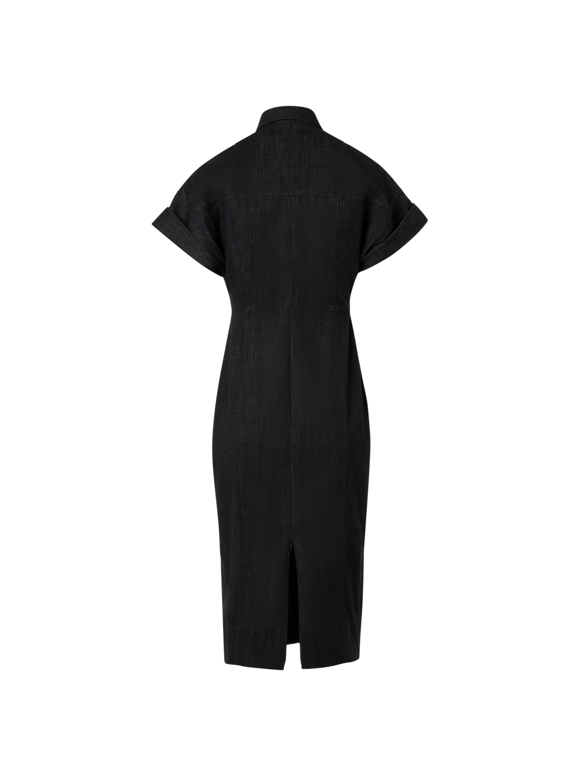 Designer Fitted Cotton Stretch Denim Dress - black