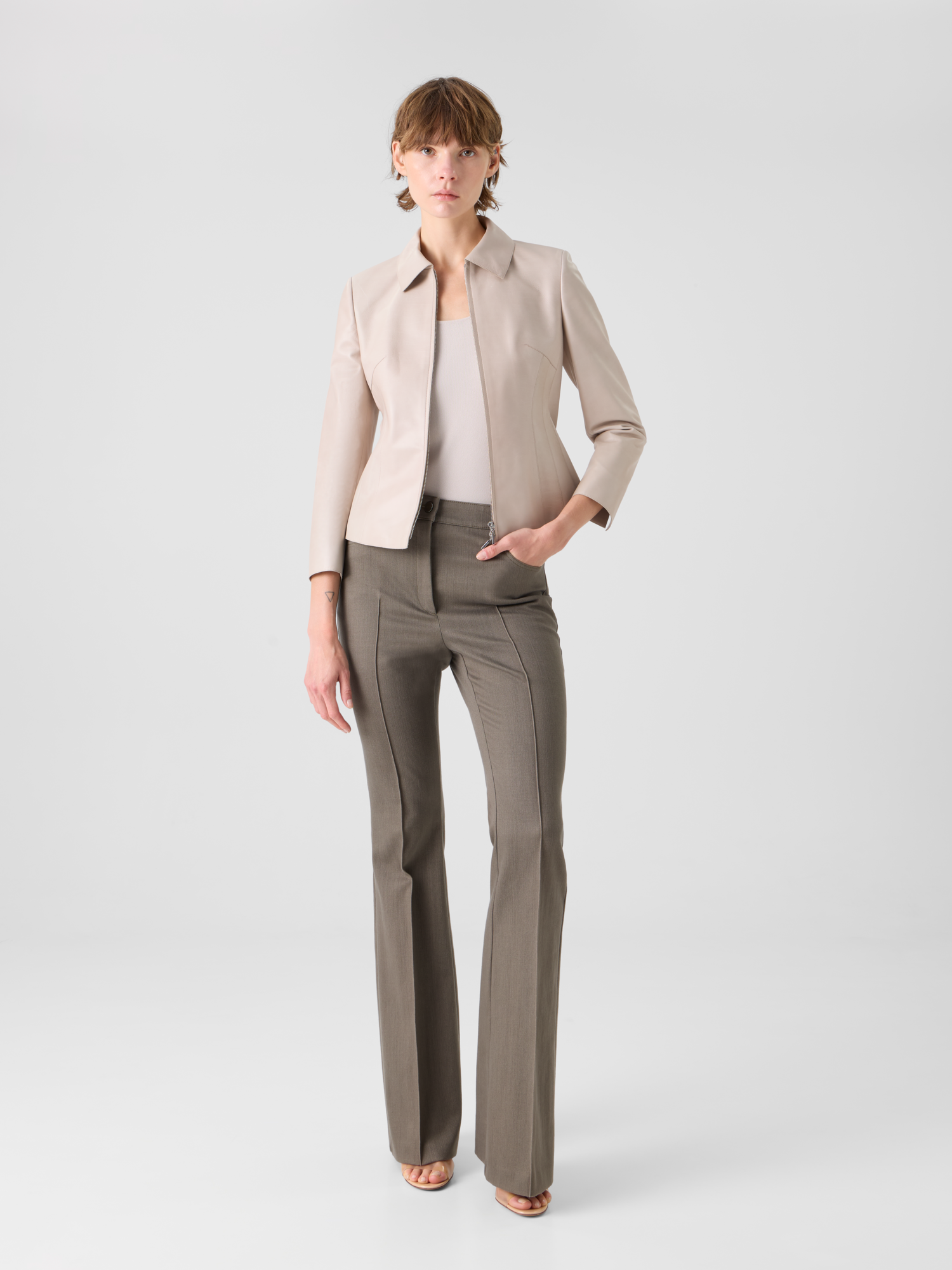 Designer Farid Bootcut Cotton Denim Pants - beige 