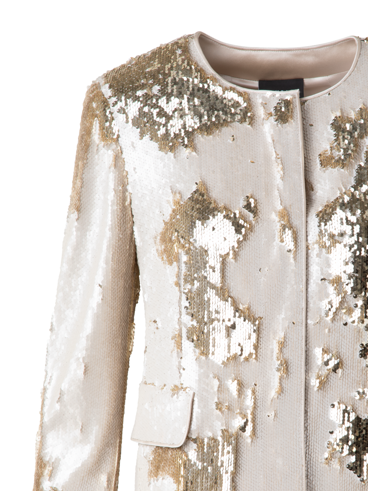 Designer Cropped Jacket with Dual Sequins - beige - gold