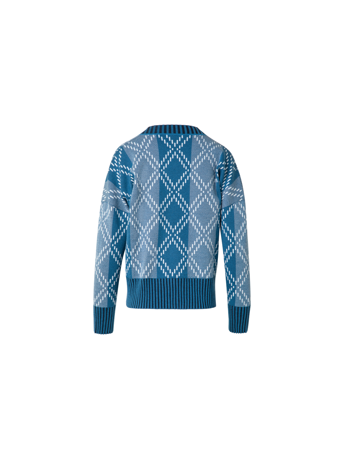 Designer Merino Cardigan with Diamond Jacquard - blue - multicolor