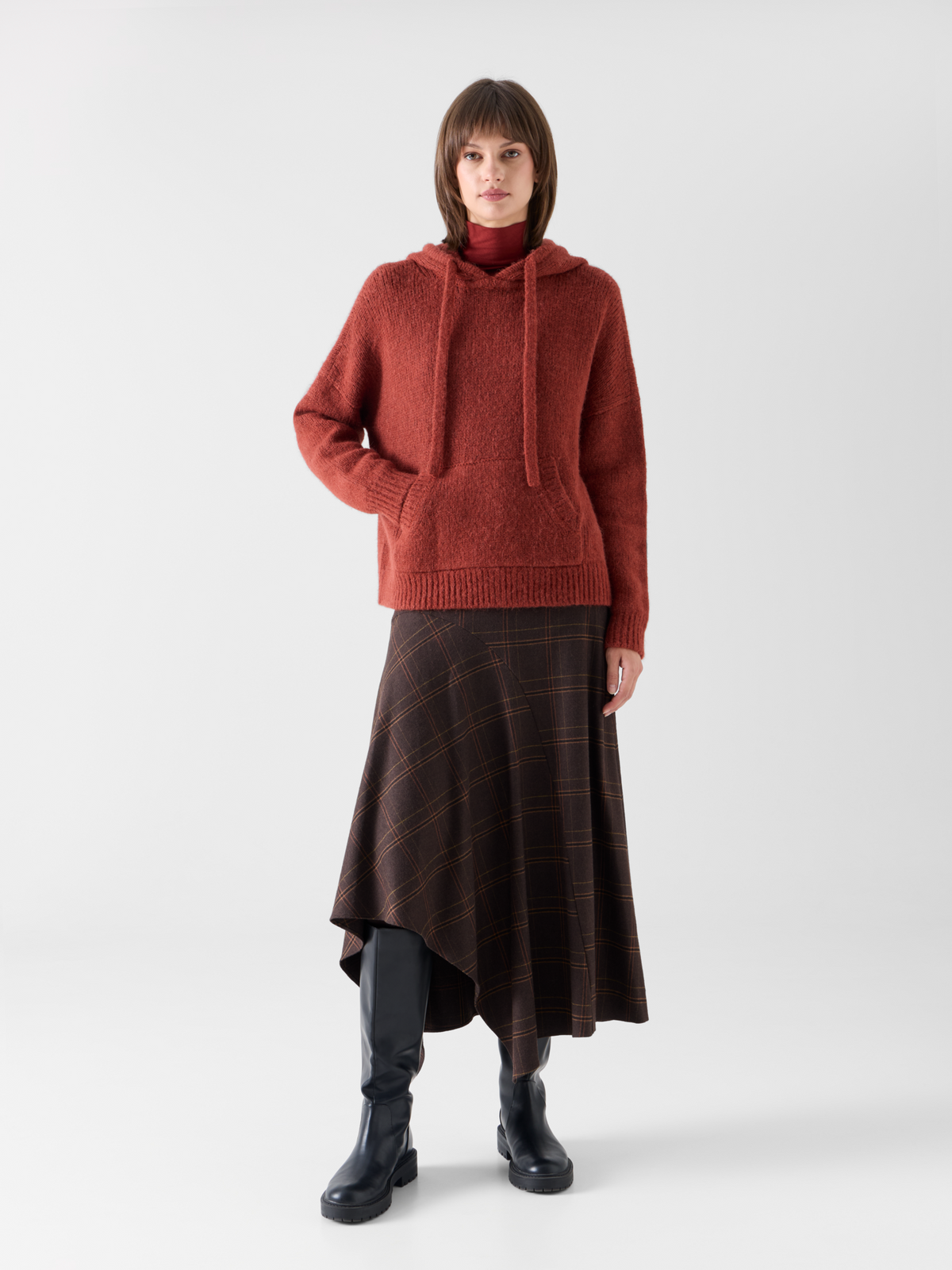 Designer Oversize Fluffy Alpaca Knit Hoodie - red 