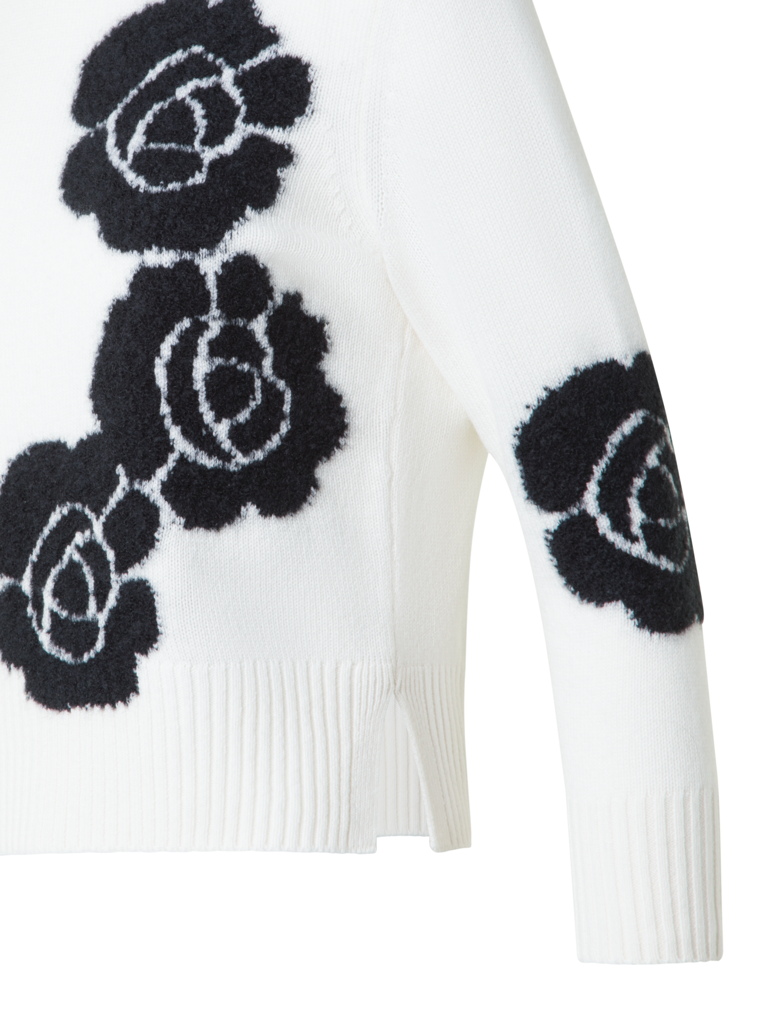 Designer Short Cashmere Sweater with Anemone Intarsia - neutral - multicolor - ecru - white