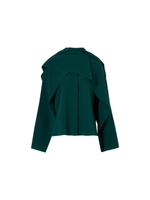 Designer Silk Crêpe Blouse with Flared Panel Sleeves - green