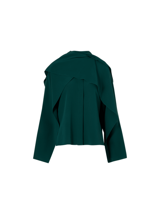 Designer Silk Crêpe Blouse with Flared Panel Sleeves - green