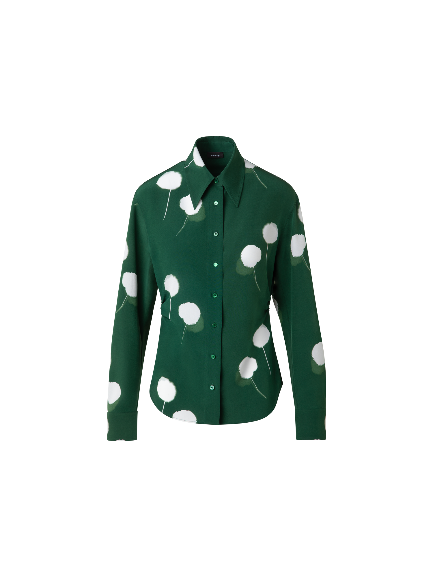 Designer Fitted Silk Blouse with Dandelion Print - green - multicolor