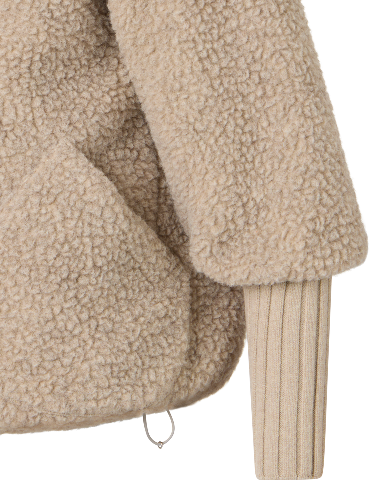 Designer Fleece Bouclé Quilted Jacket with High Knit Cuffs - beige