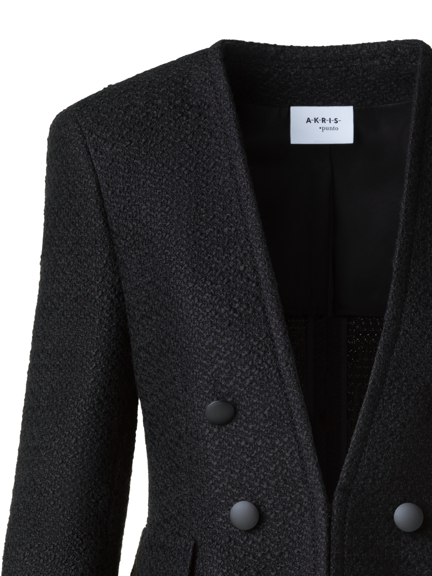 Designer Double-Breasted Illusion Jacket with Fringes - black - neutral