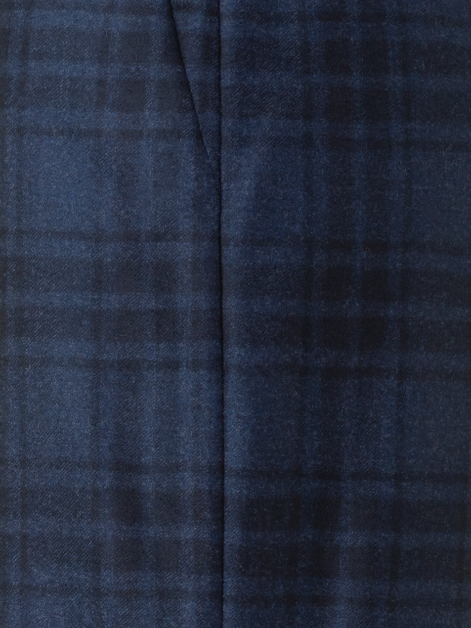 Designer Wide Wool Flannel Plaid Pants - neutral - navy - blue