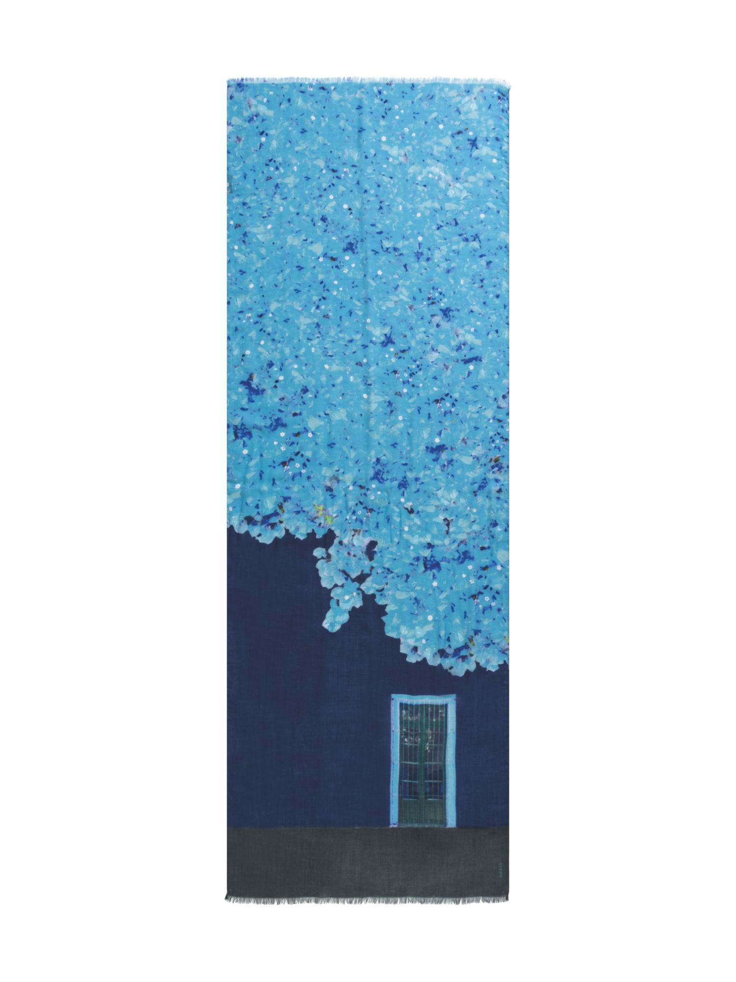 Designer Cashmere Silk Bougainvillea Porta Print Scarf - black - blue - purple - grey - pink