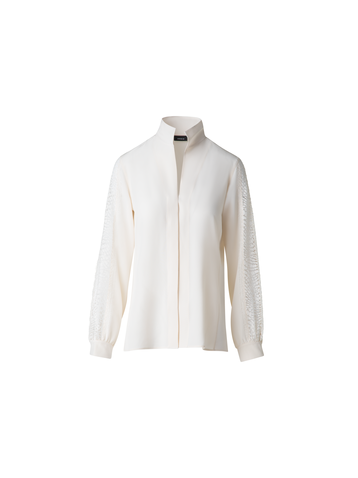 Long Sleeve Silk Blouse with Stand-up Collar – Akris Inc. Long Sleeve Silk Blouse with Stand-up Collar – Akris Inc.