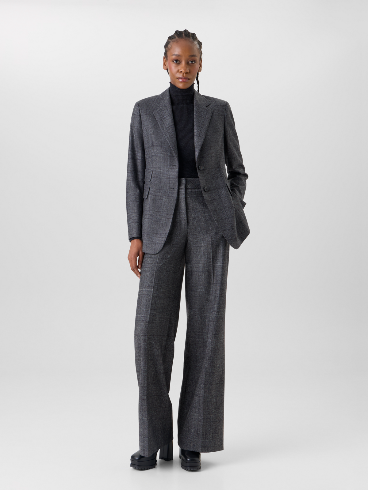 Designer Straight Wool Flannel Jacket in Prince of Wales - grey - multicolor - black 