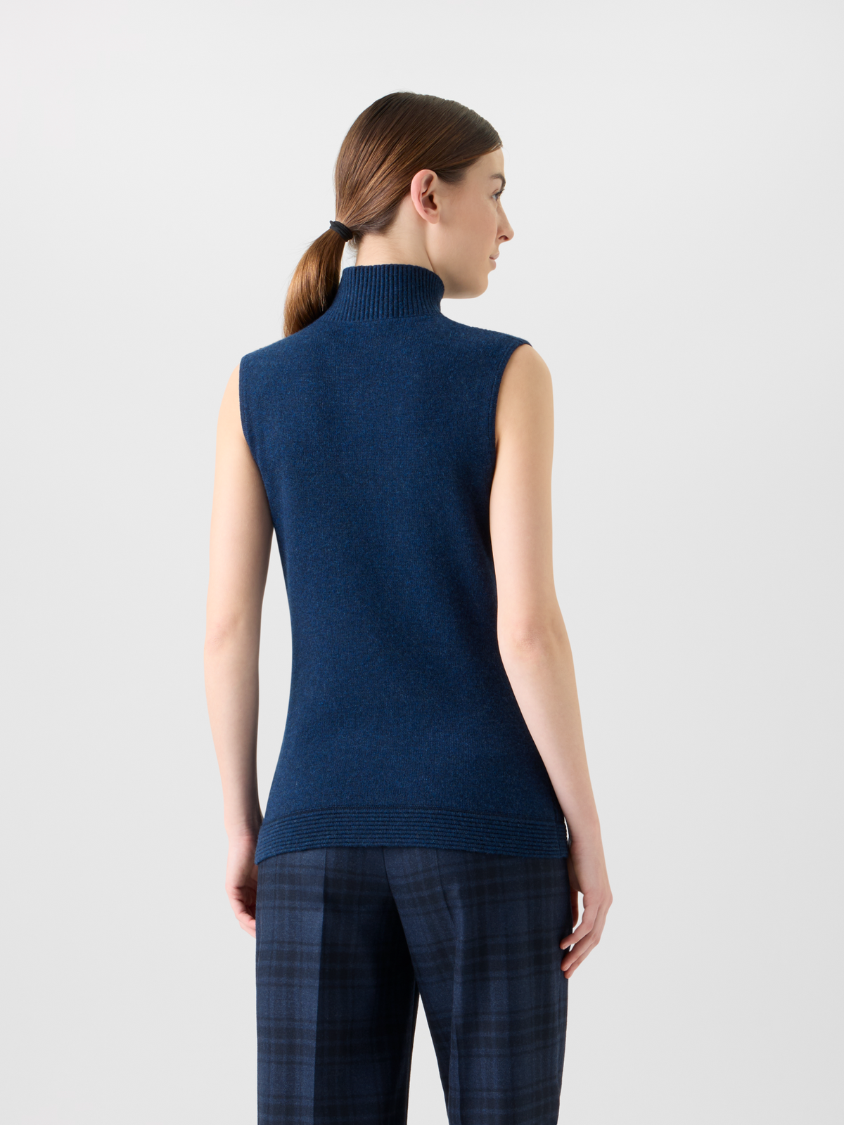 Designer Cashmere Knit Gilet with Front Rib Detail - neutral - navy - blue #editorial