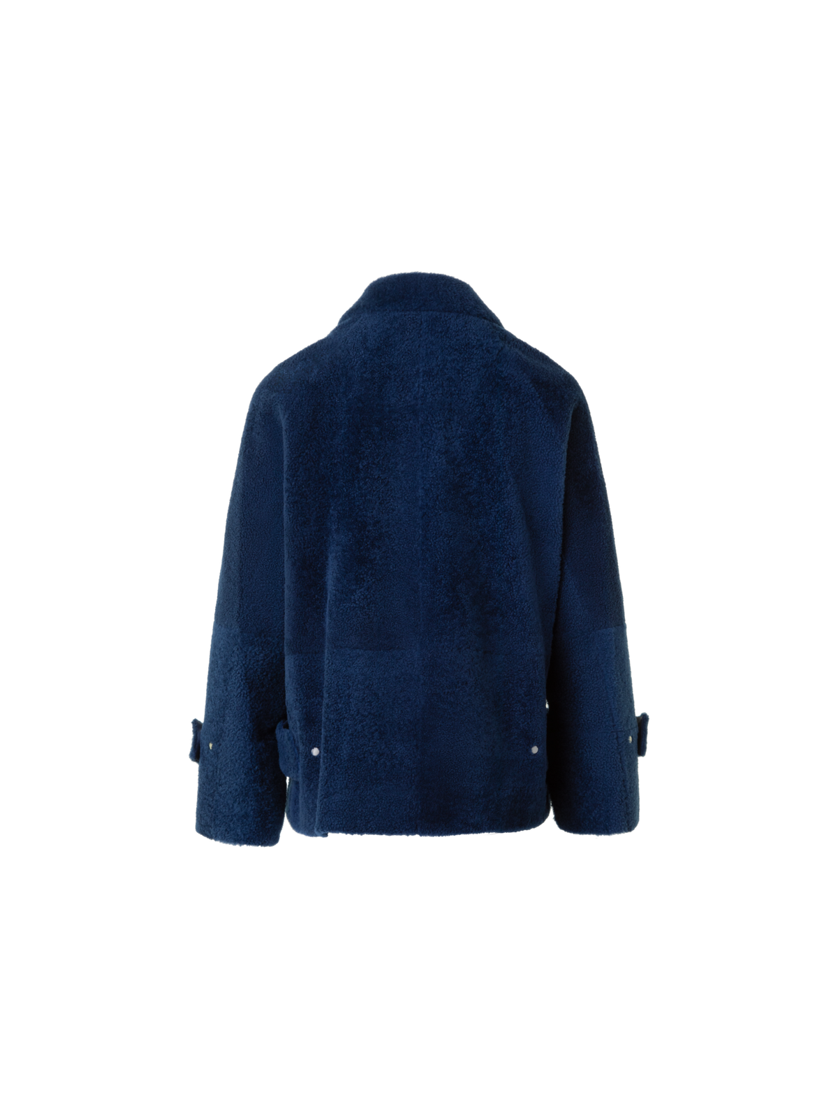 Designer Short A-Line Shearling Jacket - neutral - navy - blue