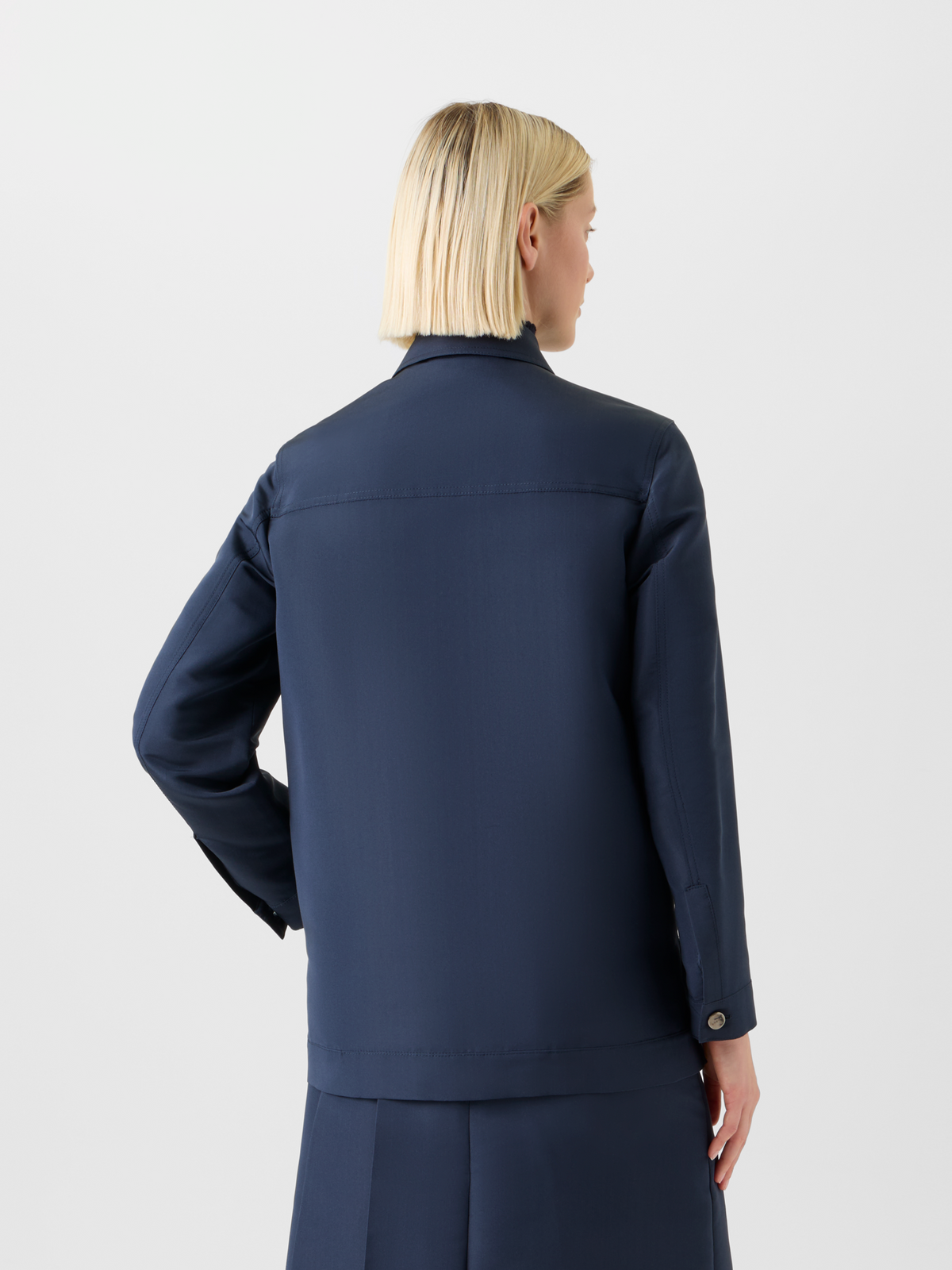 Designer Ottoman Silk Shirt Jacket - neutral - navy - blue #editorial
