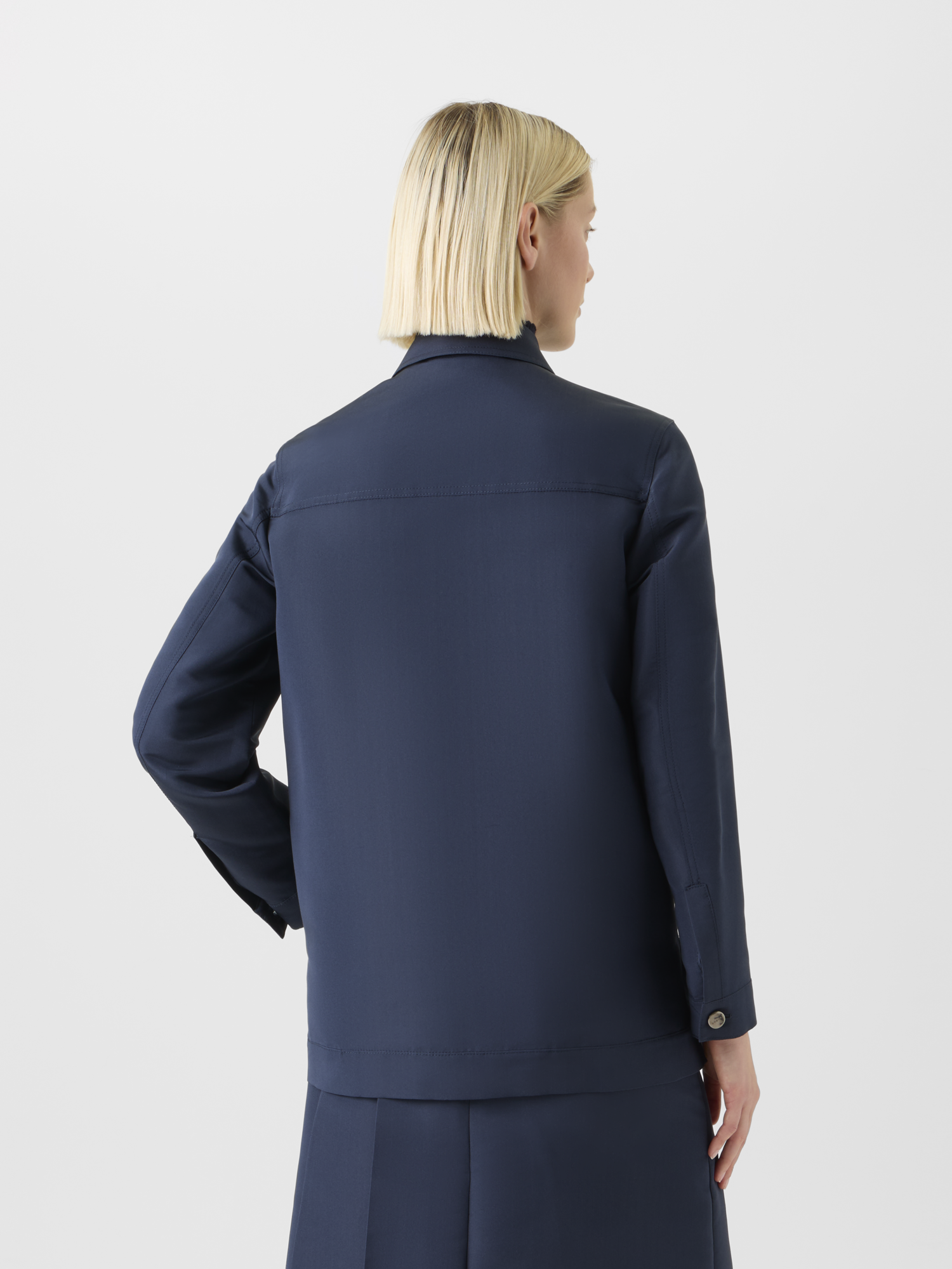 Designer Ottoman Silk Shirt Jacket - neutral - navy - blue 