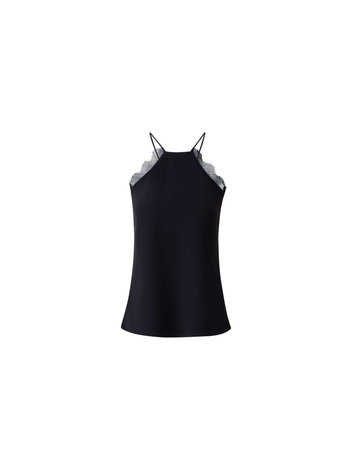 Designer Silk Crêpe Strap Top with Lace - black