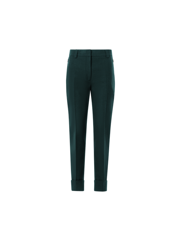 Designer Cuffed Tapered Flannel Pants - green