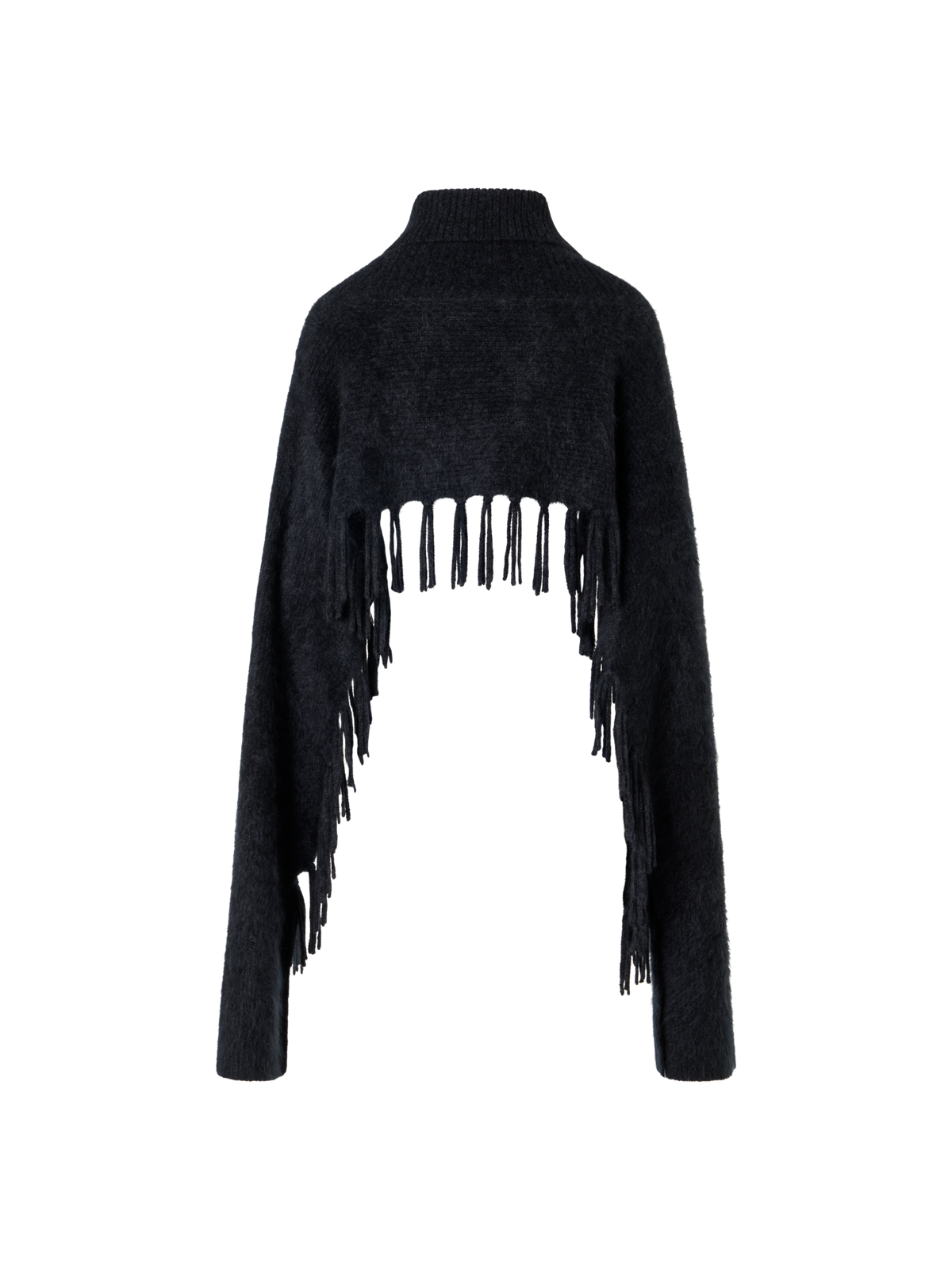 Designer Cloud Cashmere Cape Scarf with Turtleneck and Fringes - grey