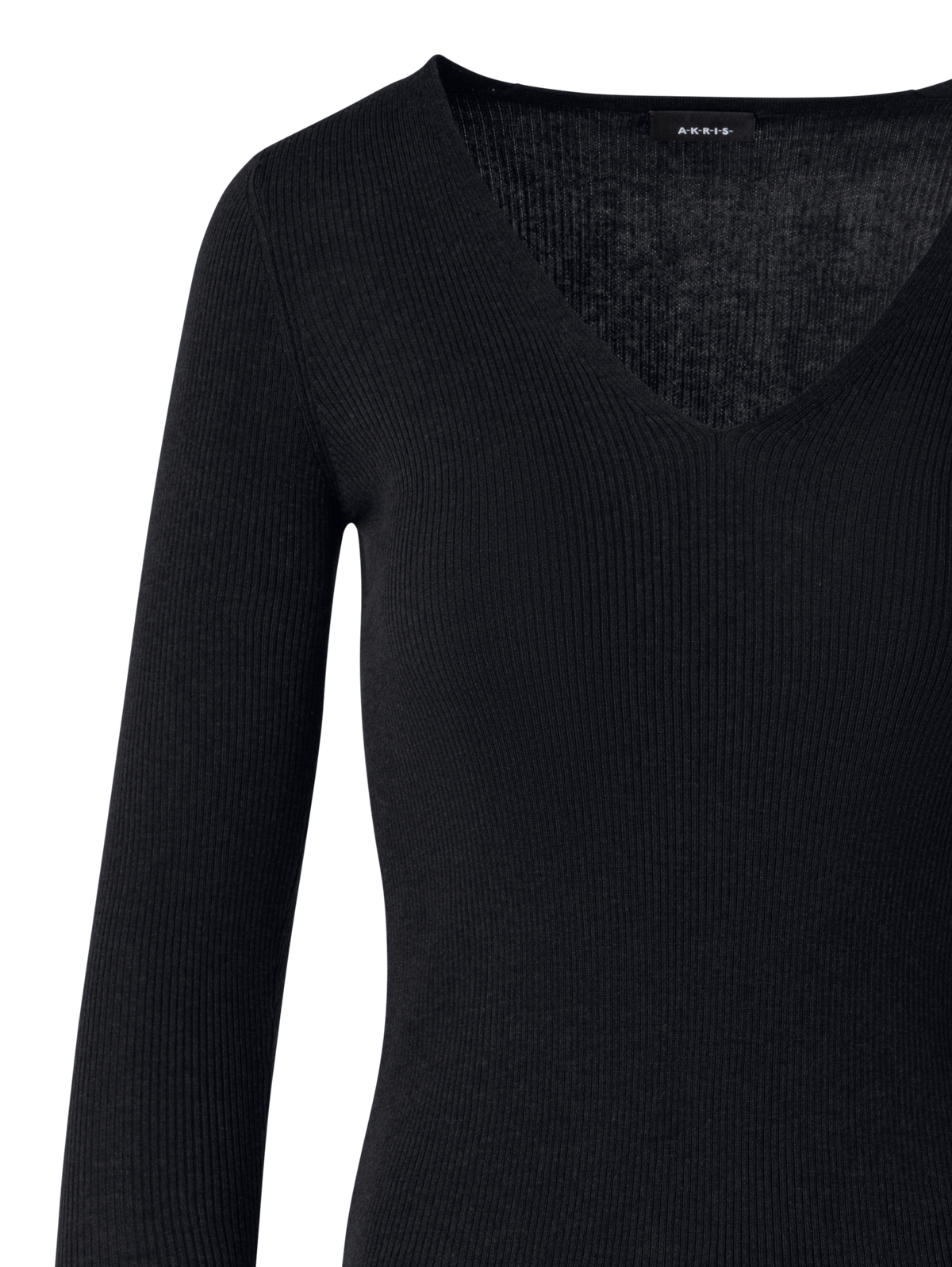 Designer Silk Cotton Fine Rib V-neck Sweater - black