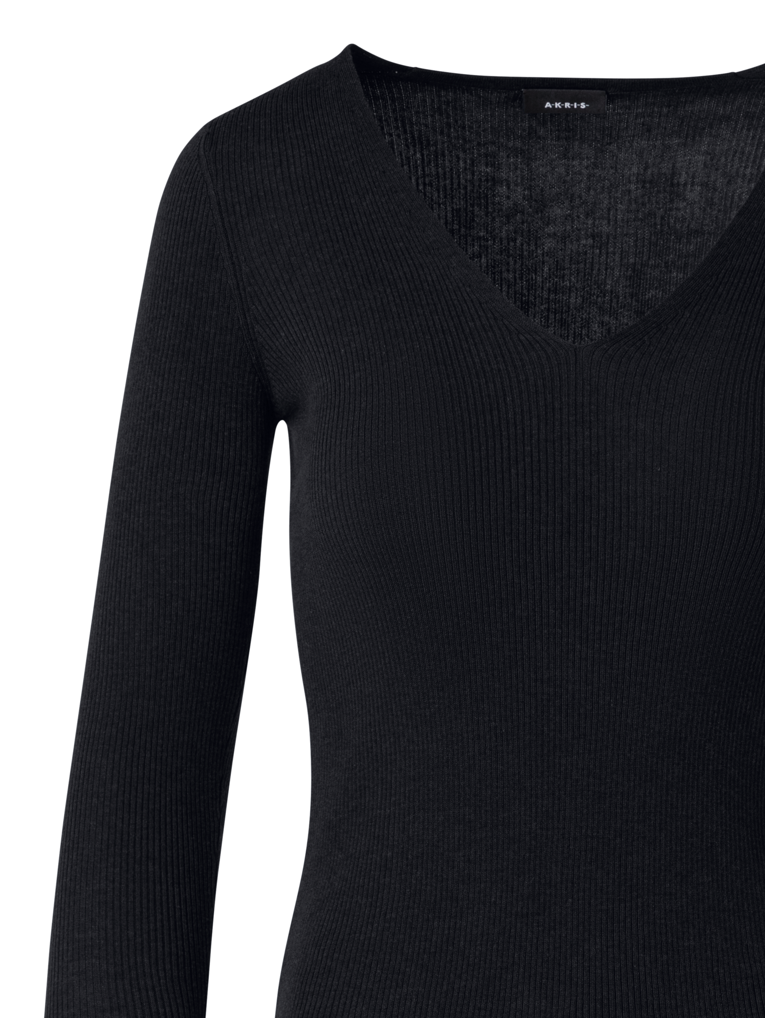 Designer Silk Cotton Fine Rib V-neck Sweater - black
