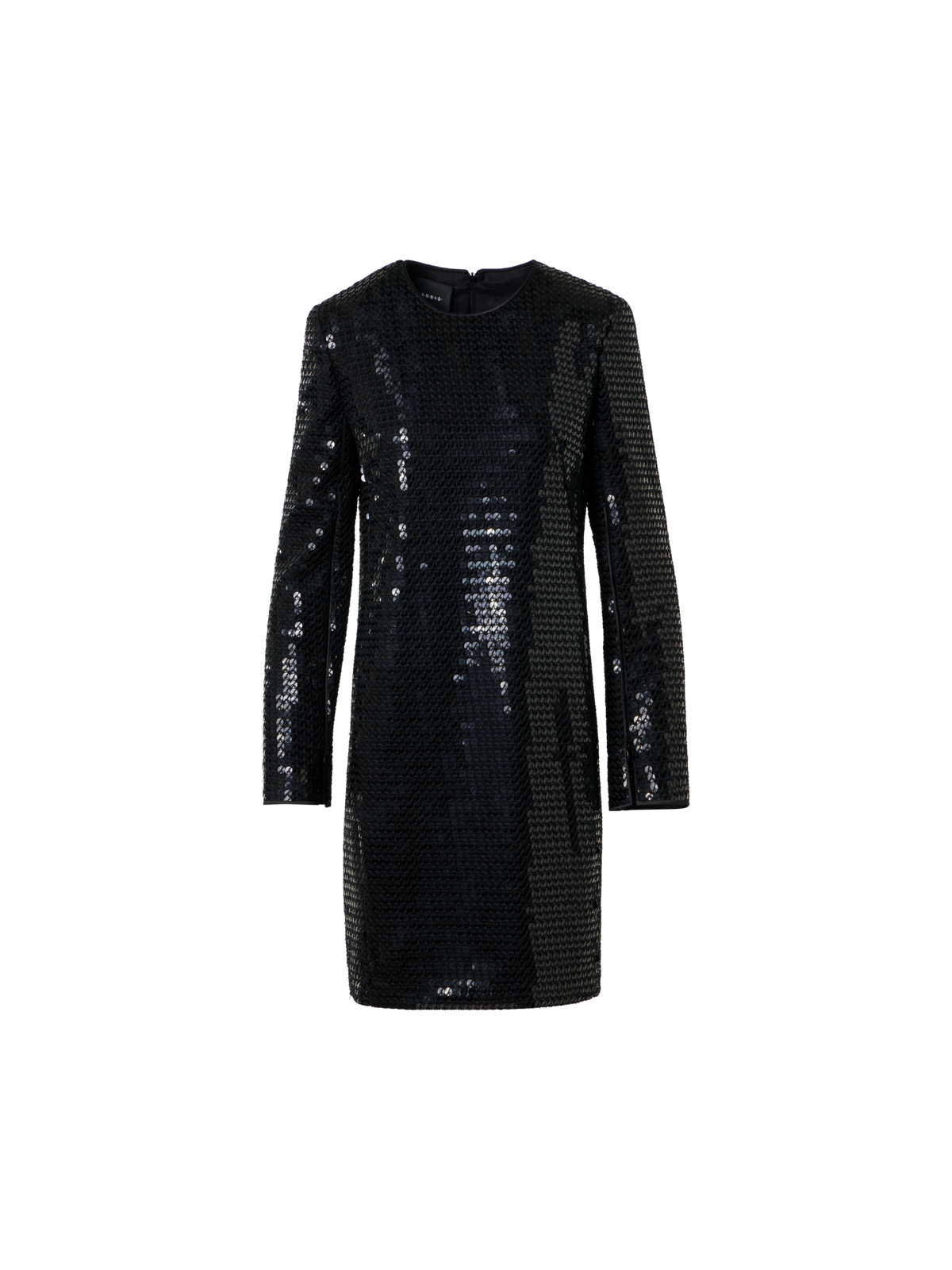 Designer Corded Sequins on Chiffon Cocktail Sheath Dress - black