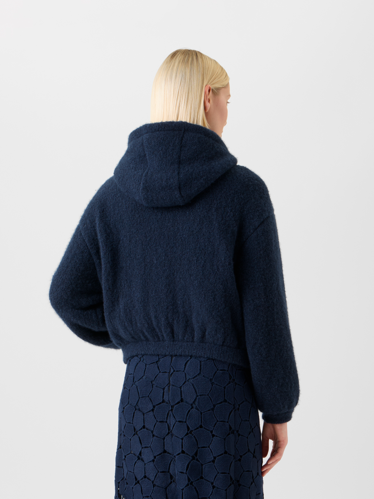 Designer Ultra-Soft Cashmere Silk Bouclé Zip Hoodie - neutral - navy - blue #editorial