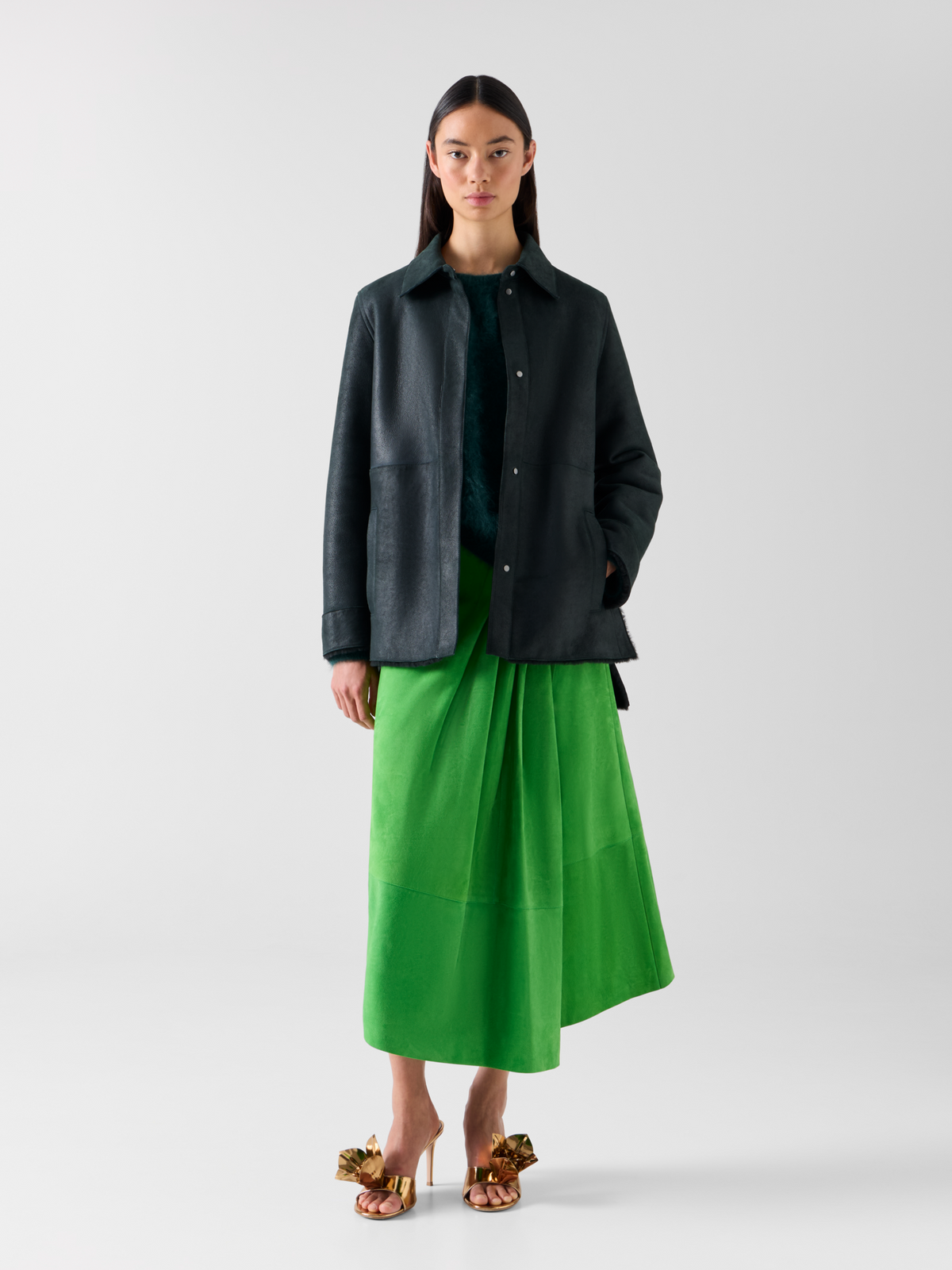 Designer Reversible Merinillo Lambskin Shirt Jacket - black - green 