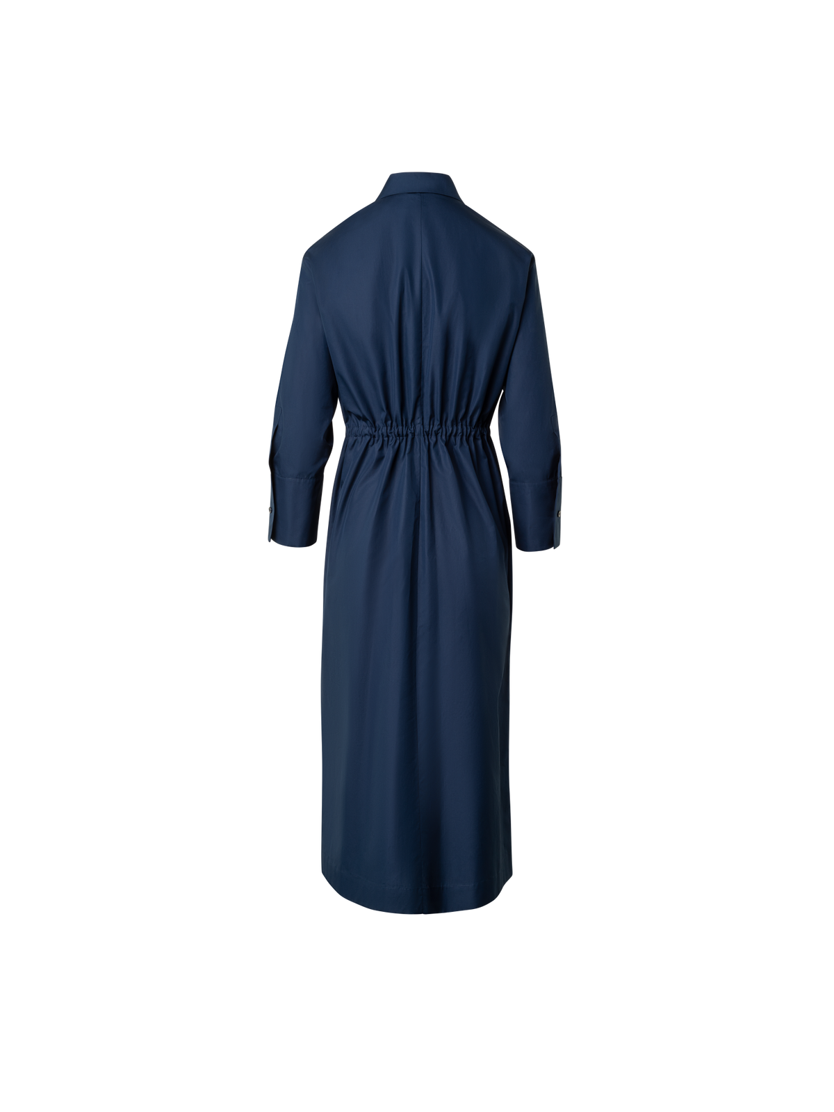 Designer Cotton Midi Shirt Dress with Drawstring - navy - blue