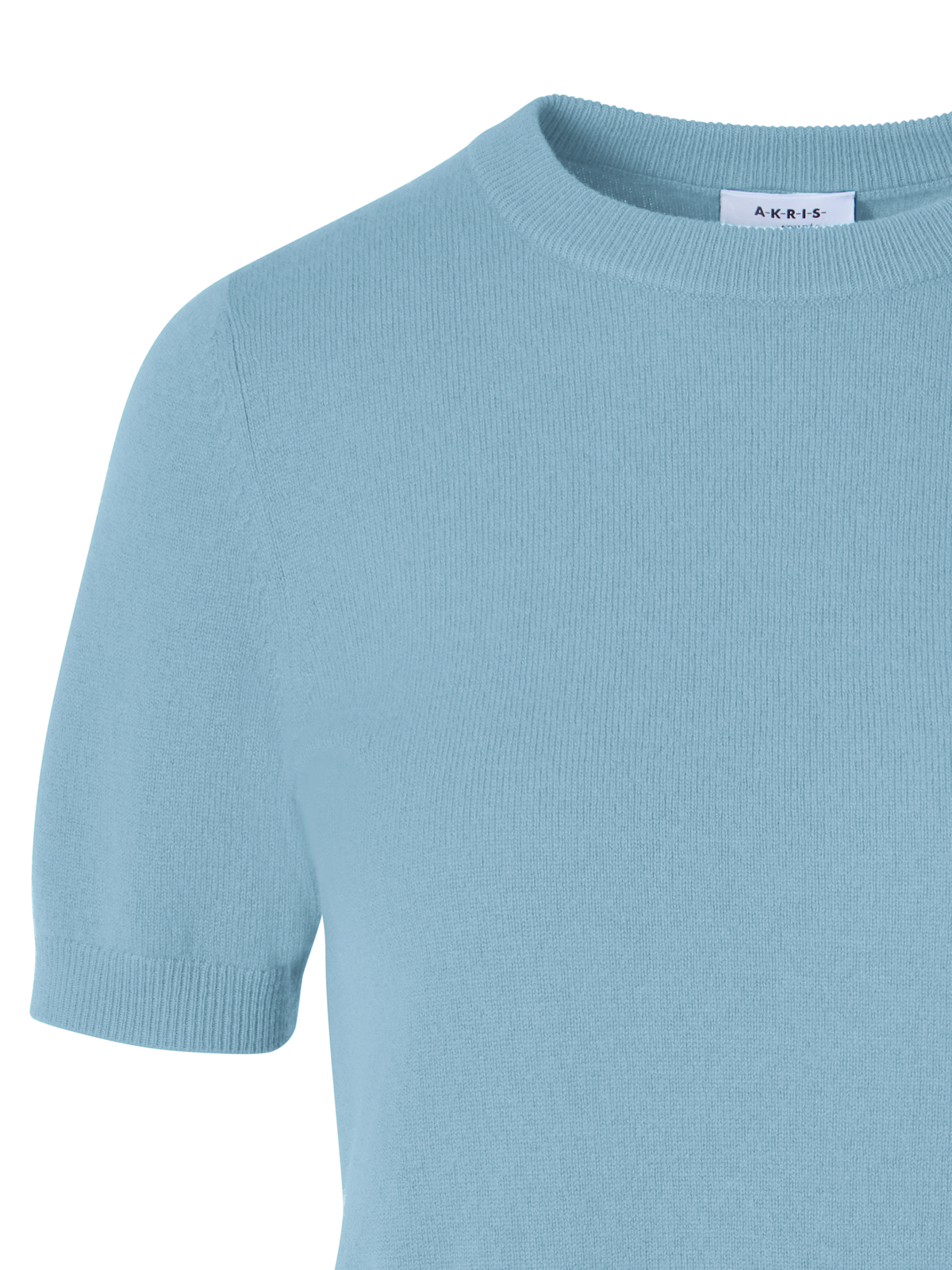 Designer Wool Cashmere Knit Sweater with Short Sleeves - blue