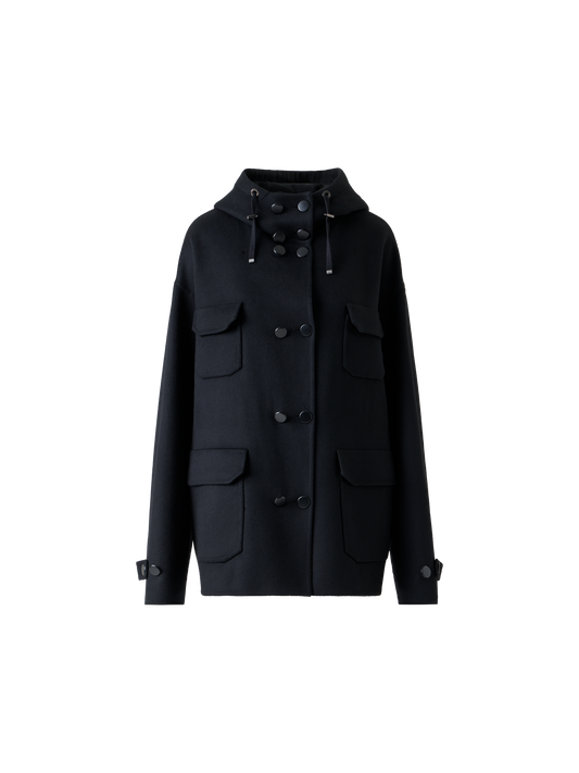 Designer Double-Breasted Cashmere Double-Face Parka - black - neutral