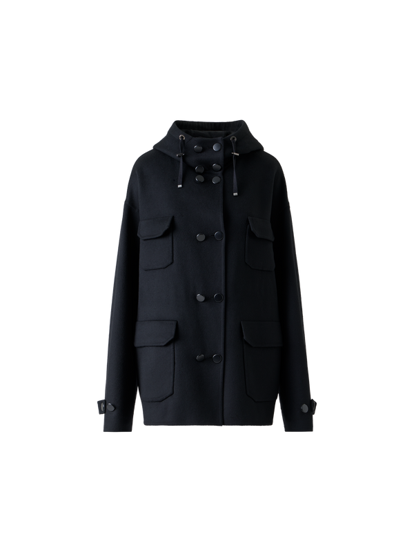Designer Double-Breasted Cashmere Double-Face Parka - black - neutral