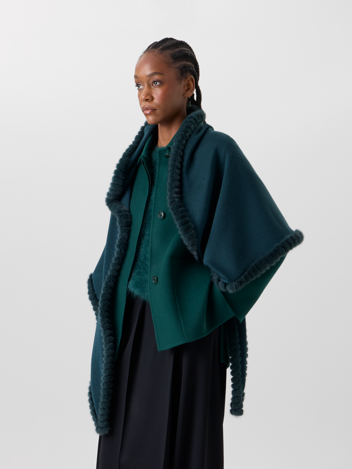 Designer Cashmere Silk Scarf with Mink Trim - green #editorial