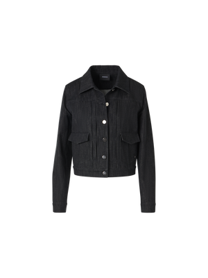 Designer Hilbert Short Cotton Denim Jacket with Patch Pockets - black
