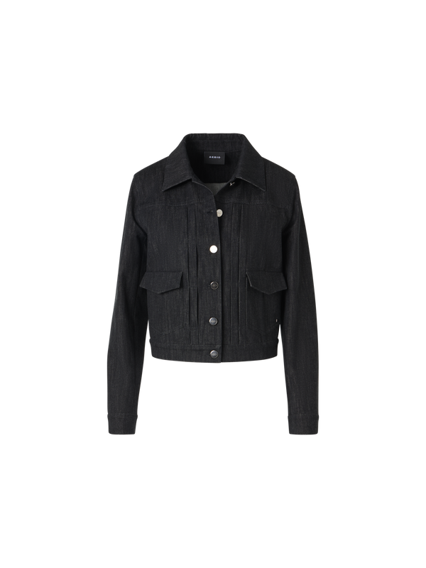 Designer Hilbert Short Cotton Denim Jacket with Patch Pockets - black