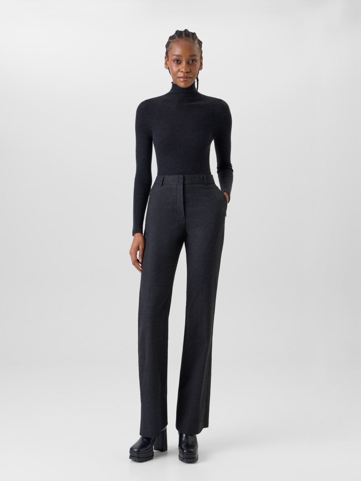 Designer Bootcut Pants in Wool Stretch Flannel - grey #editorial