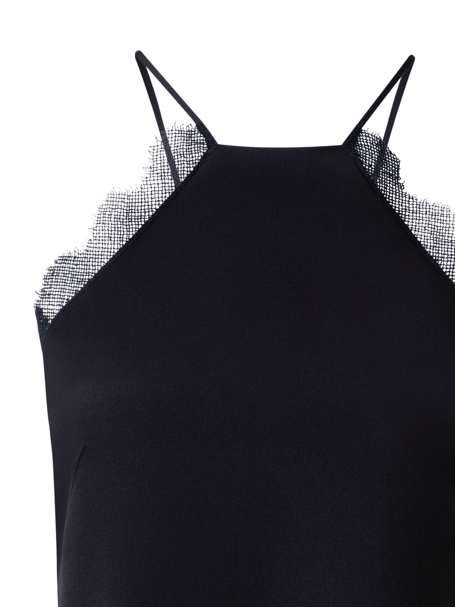 Designer Silk Crêpe Strap Top with Lace - black