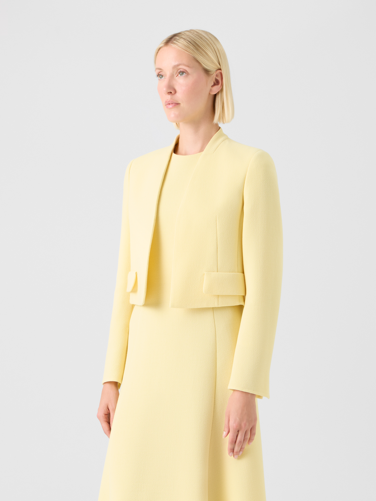 Designer Short Wool Crêpe Double-Face Jacket - yellow #editorial