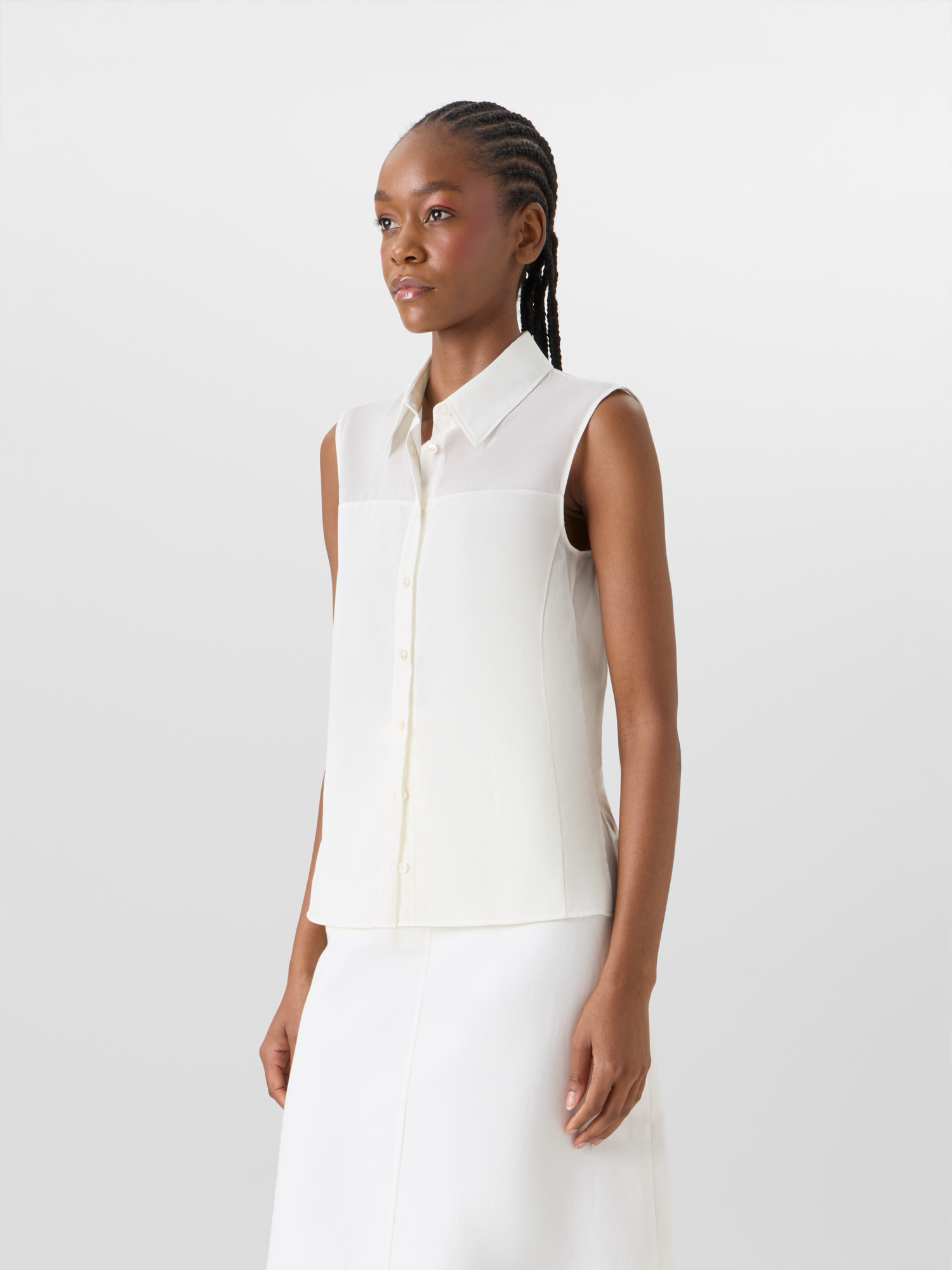 Designer Cotton Voile Blouson-Top Sleeveless - ecru 