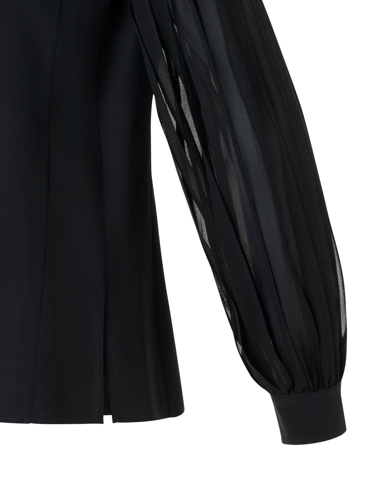 Designer Silk Blouse with Ribbon Sleeves - black - neutral