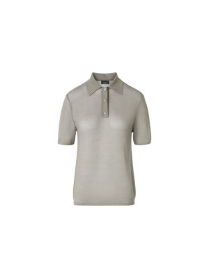 Designer Relaxed Fit Two Tone Grid Silk Polo Sweater - neutral - beige